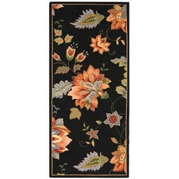 2 ft. - 6 in. x 6 ft. Runner- Country and Floral Chelsea Black Hand Hooked Rug, Safavieh, Mfr#: HK306B-26